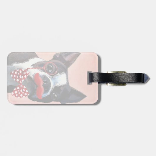 ボストンテリアポートレートとレッドボウタイと3 ラゲッジタグ (裏面横)