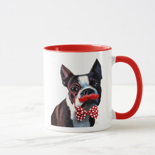 ボストンテリアポートレートとレッドボウタイ2 マグカップ (右)