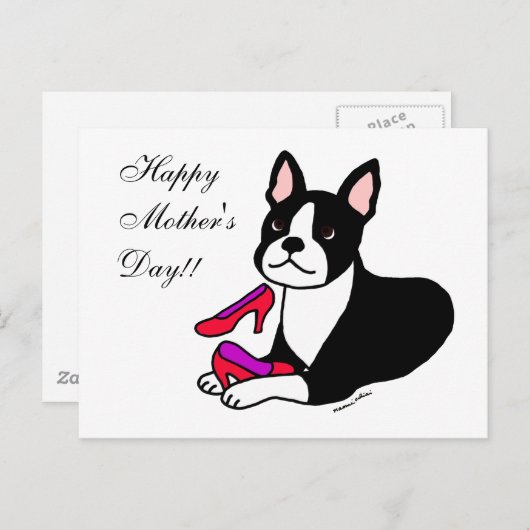 ボストンテリアママ(母の日の贈り物) ポストカード (正面/裏面)