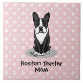 ボストンテリアママ（黒） – かわいい犬 タイル (正面)