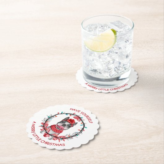 ボストンテリアメリークリスマス ペーパーコースター (インサイチュ)