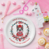 ボストンテリアメリークリスマス ペーパープレート (パーティー)