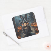 ボストンテリアライディングオートバイハロウィンホラー スクエアシール (封筒)