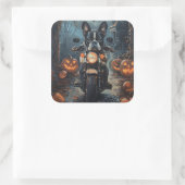 ボストンテリアライディングオートバイハロウィンホラー スクエアシール (バッグ)