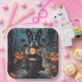 ボストンテリアライディングオートバイハロウィンホラー ペーパープレート (パーティー)