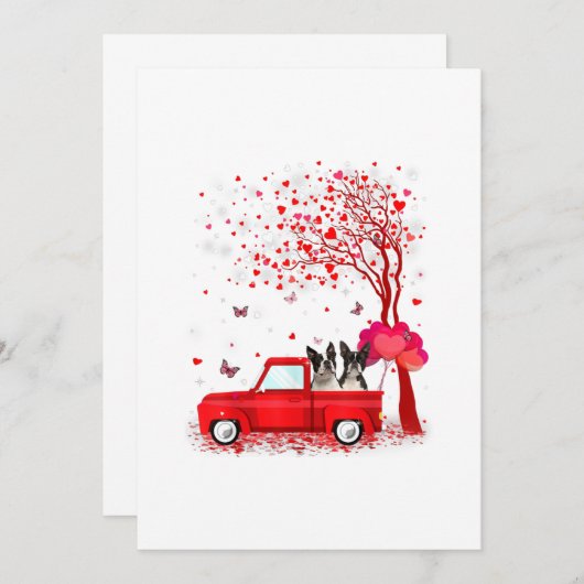 ボストンテリアワレンティーンズデイギフトドッグスレッドトラック セーブザデート (正面/裏面)