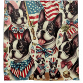 ボストンテリアヴィンテージシームレスイラストレーション シャワーカーテン (正面)