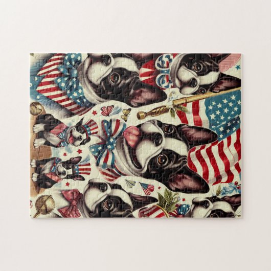 ボストンテリアヴィンテージシームレスイラストレーション ジグソーパズル (横)