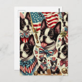 ボストンテリアヴィンテージシームレスイラストレーション ポストカード (正面/裏面)