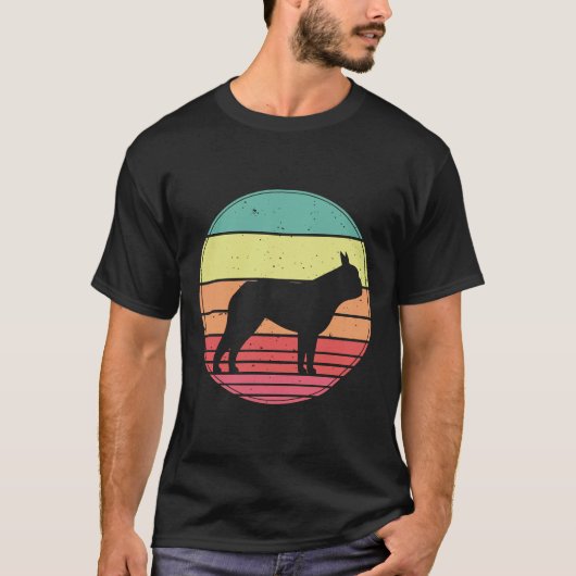 ボストンテリアヴィンテージレトロサンセット Tシャツ (正面)