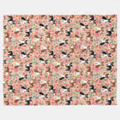 ボストンテリアースブランケット – 花模様デザイン フリースブランケット (正面(横))