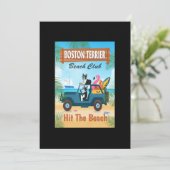 ボストンテリアードッグがビーチの運転おもしろい車をヒット サンキューカード (スタンド正面)