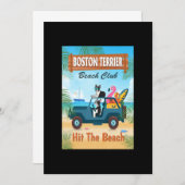 ボストンテリアードッグがビーチの運転おもしろい車をヒット サンキューカード (正面/裏面)