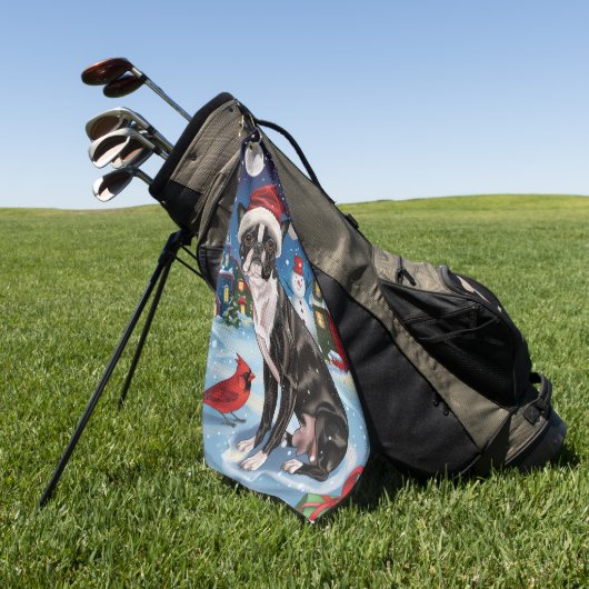 ボストンテリアードッグウィンターワンダーランドクリスマスジョイ ゴルフタオル (グリーン)