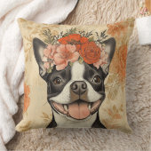 ボストンテリアードッグオレンジフローラ クッション (ブランケット)