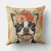 ボストンテリアードッグオレンジフローラ クッション (裏面)