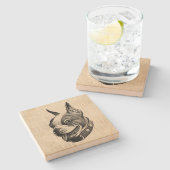 ボストンテリアードッグキュートペットドッグアンティークアート ストーンコースター (横)