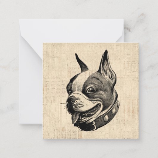 ボストンテリアードッグキュートペットドッグアンティークアート ノートカード (正面)