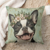 ボストンテリアードッググリーンフローラ クッション (ブランケット)