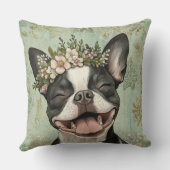 ボストンテリアードッググリーンフローラ クッション (裏面)