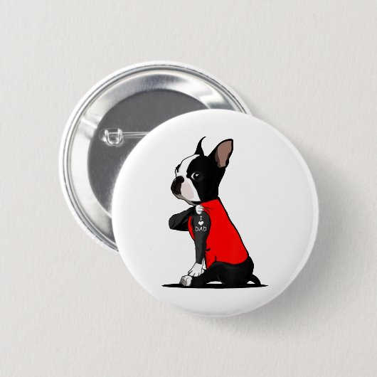 ボストンテリアードッグタトゥーイラブパパおもしろいファミリー 缶バッジ (正面&裏面)