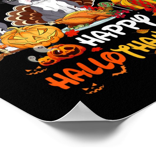 ボストンテリアードッグハッピーハローウィン感謝祭Ch ポスター (角)