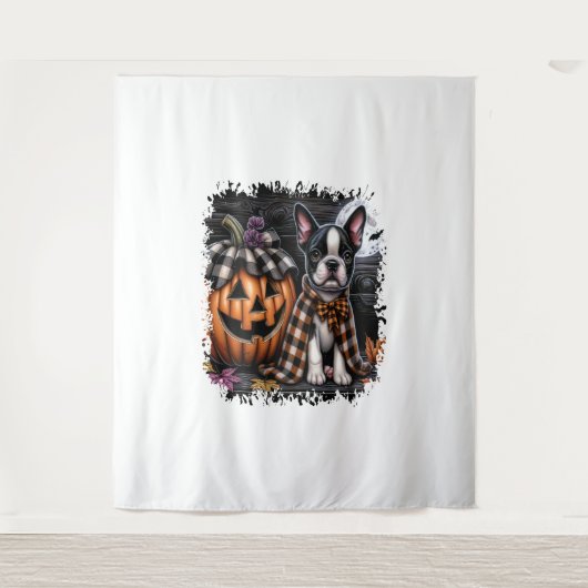ボストンテリアードッグハロウィーン タペストリー (正面)
