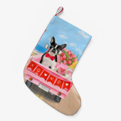 ボストンテリアードッグバレンタインデートラックハート スモールクリスマスストッキング (正面 (吊り時))