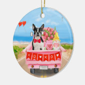 ボストンテリアードッグバレンタインデートラックハート セラミックオーナメント (左)