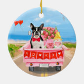 ボストンテリアードッグバレンタインデートラックハート セラミックオーナメント (裏面)