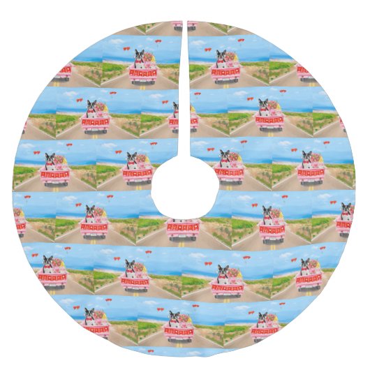 ボストンテリアードッグバレンタインデートラックハート ブラッシュドポリエステルツリースカート (正面)