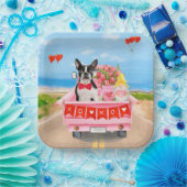 ボストンテリアードッグバレンタインデートラックハート ペーパープレート (パーティー)