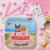 ボストンテリアードッグバレンタインデートラックハート ペーパープレート (パーティー)