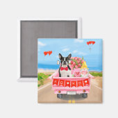 ボストンテリアードッグバレンタインデートラックハート マグネット (正面/裏面)