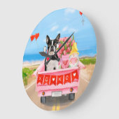 ボストンテリアードッグバレンタインデートラックハート ラージ壁時計 (傾斜)