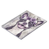 ボストンテリアードッグパープルフローラ ノートブック (左側)