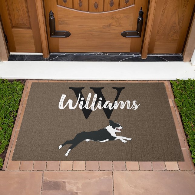ボストンテリアードッグブリードモノグラム姓 ドアマット (Boston Terrier Monogram Doormat Welcome Mat)