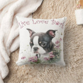 ボストンテリアードッグママフローラ クッション (ブランケット)