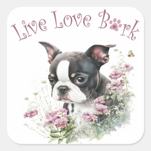 ボストンテリアードッグママフローラ スクエアシール (正面)