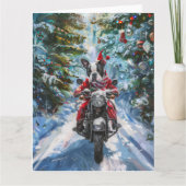 ボストンテリアードッグライディングオートバイクリスマス カード (正面)