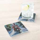 ボストンテリアードッグライディングオートバイクリスマス ガラスコースター (アングル)