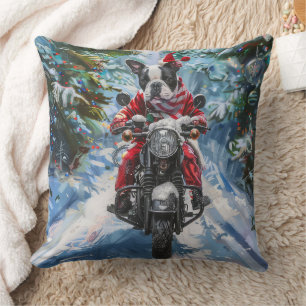 ボストンテリアードッグライディングオートバイクリスマス クッション