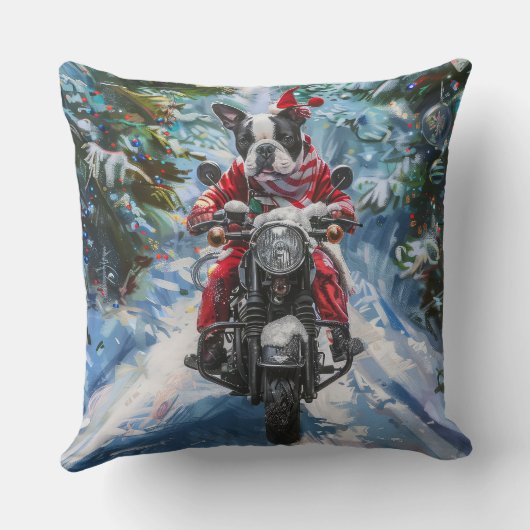 ボストンテリアードッグライディングオートバイクリスマス クッション (裏面)