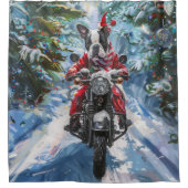 ボストンテリアードッグライディングオートバイクリスマス シャワーカーテン (正面)