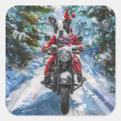 ボストンテリアードッグライディングオートバイクリスマス スクエアシール (正面)