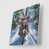 ボストンテリアードッグライディングオートバイクリスマス スクエア壁時計 (傾斜)