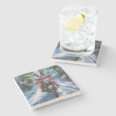 ボストンテリアードッグライディングオートバイクリスマス ストーンコースター (横)