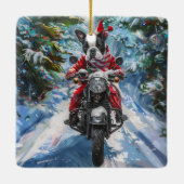 ボストンテリアードッグライディングオートバイクリスマス セラミックオーナメント (裏面)