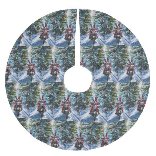 ボストンテリアードッグライディングオートバイクリスマス ブラッシュドポリエステルツリースカート (正面)