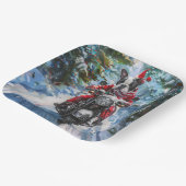 ボストンテリアードッグライディングオートバイクリスマス ペーパープレート (傾斜あり)